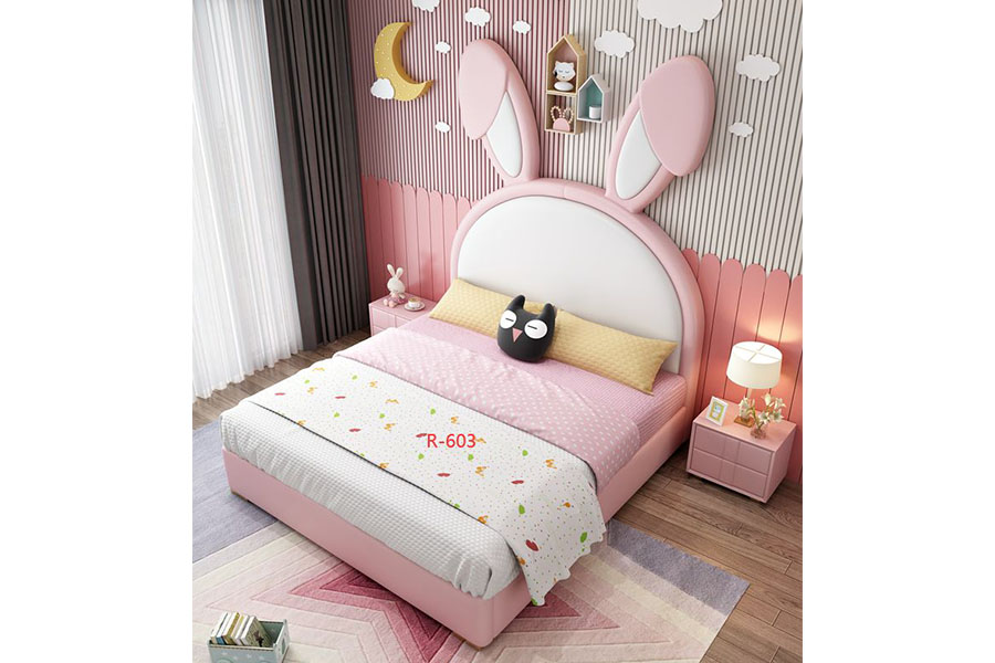 Kids bed HM0645-603 Pink Rabbit ears Children's bed Dream Girl Princess Bed Solid wood cartoon bed
