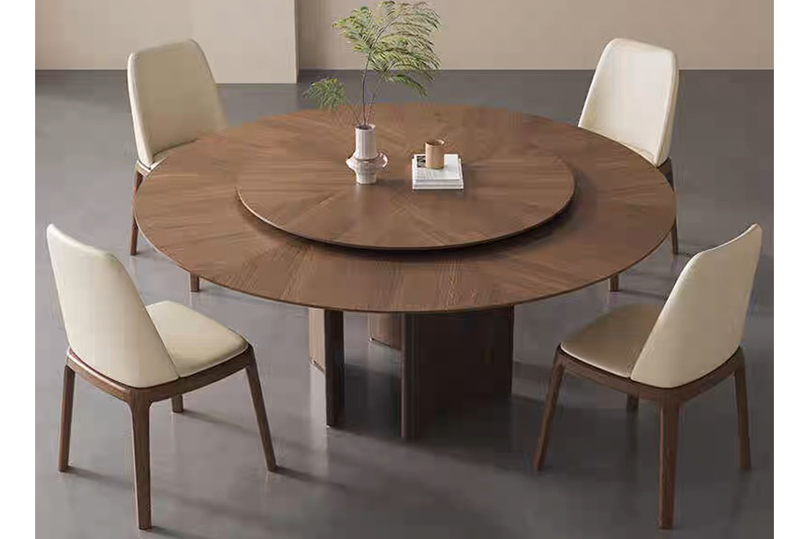 Round dining table  Solid wood bottom frame + turntable  Medieval-style dining table