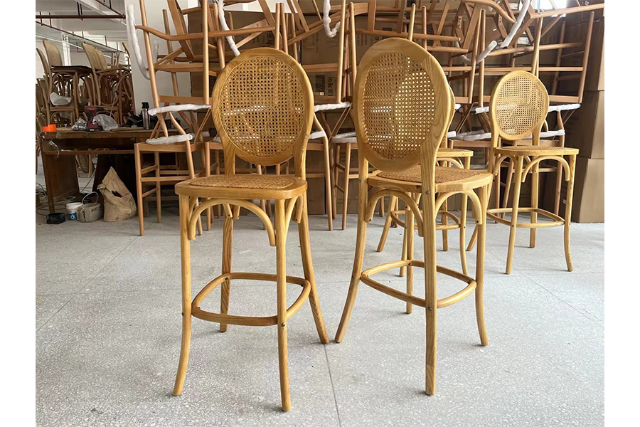 French country bar Cafe Bar Chair Solid wood dining chair rattan chair barstool
