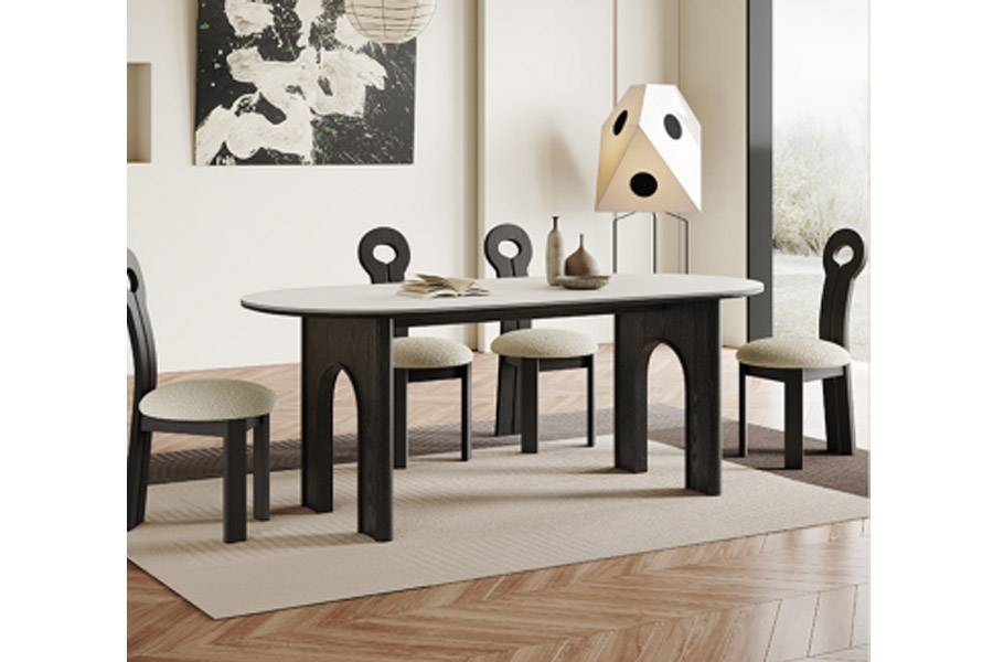 French vintage solid wood dining table New Italian minimalist style Oval dining table