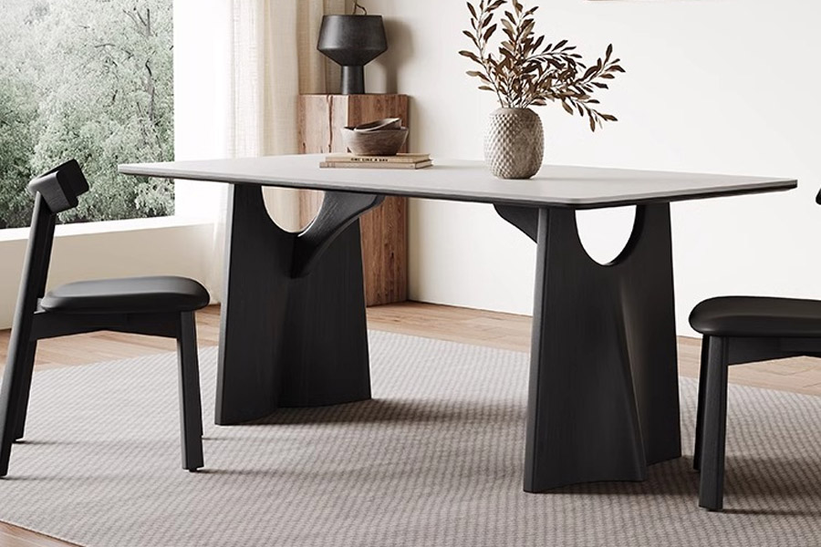 Italian minimalist wood and stone slab dining table - rectangular, medieval style ,vintage style dining table