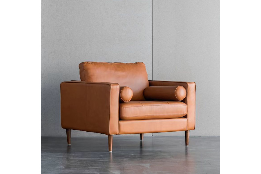 Nordic modern living room home leather sofa vintage style  armchair upholstered lounge chair