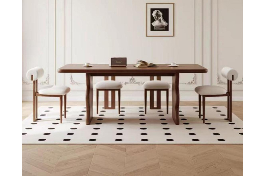 French vintage dining table Smooth Edge Design dining table Wood top dining table