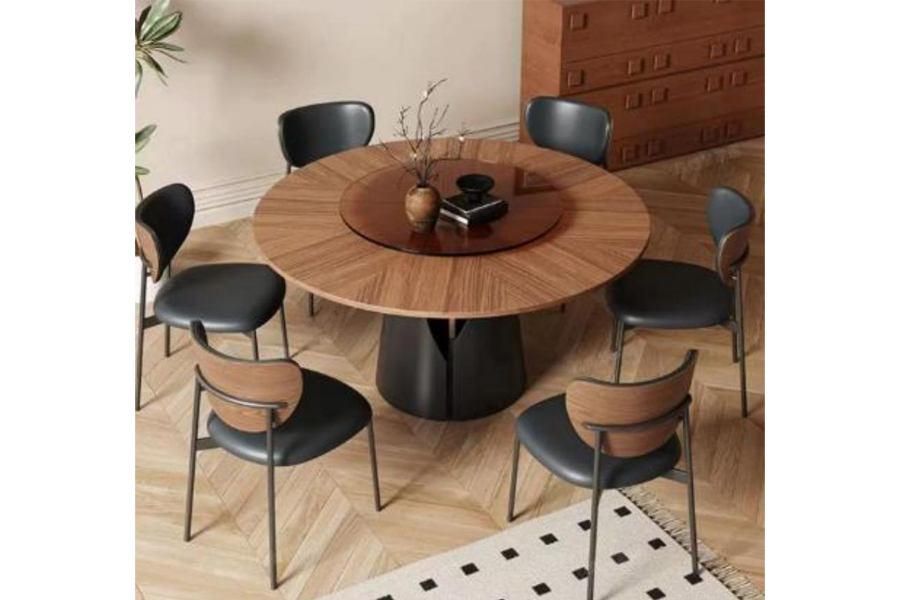 Round wood top dining table Elegant and vintage dining table Mid-century dining table