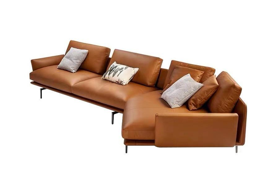 Sofa-Minimalist Napa leather living room sofa. Irregularly shaped luxury modern minimalist curved design. Empress chair corner sofa for villa.