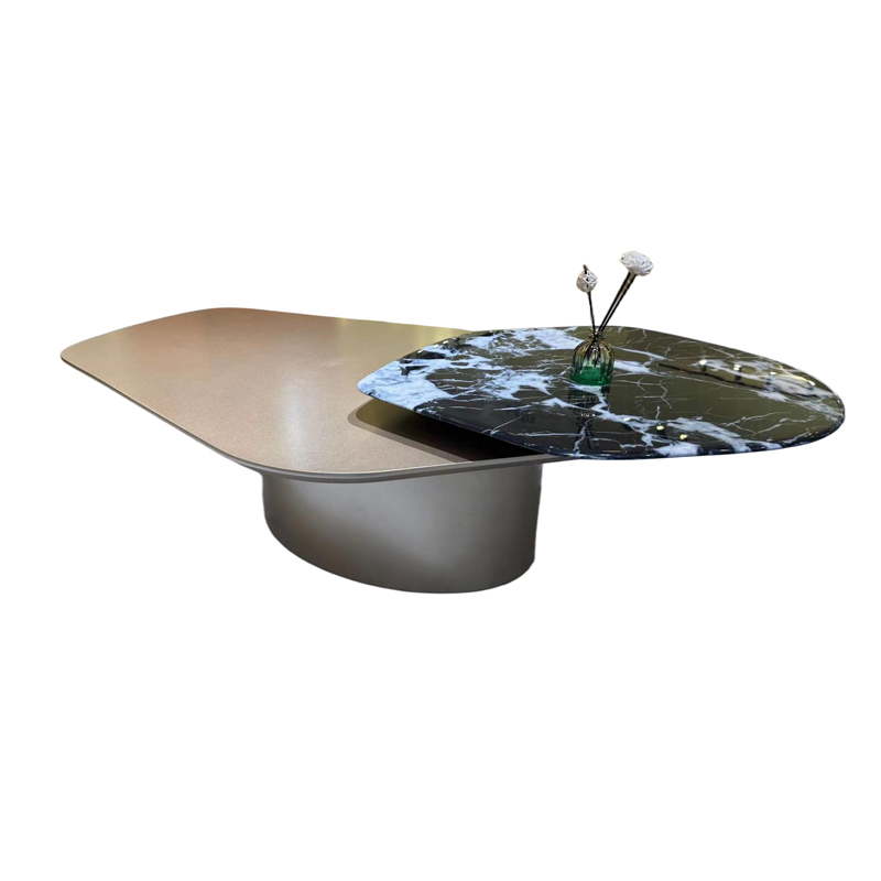 Modern Living Room Home Furniture Set Tea Table Irregular Shape Stainless Leg Marble Top Coffee Table