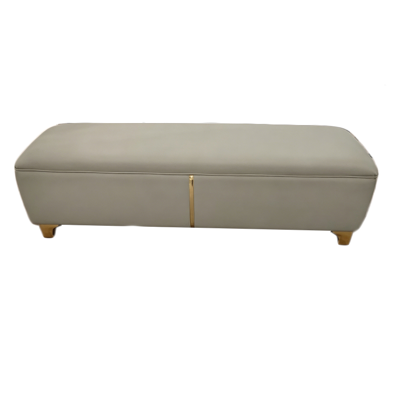 Modern Entryway Bench Beige Faux Leather Upholstered Ottoman Bench for End of Bed