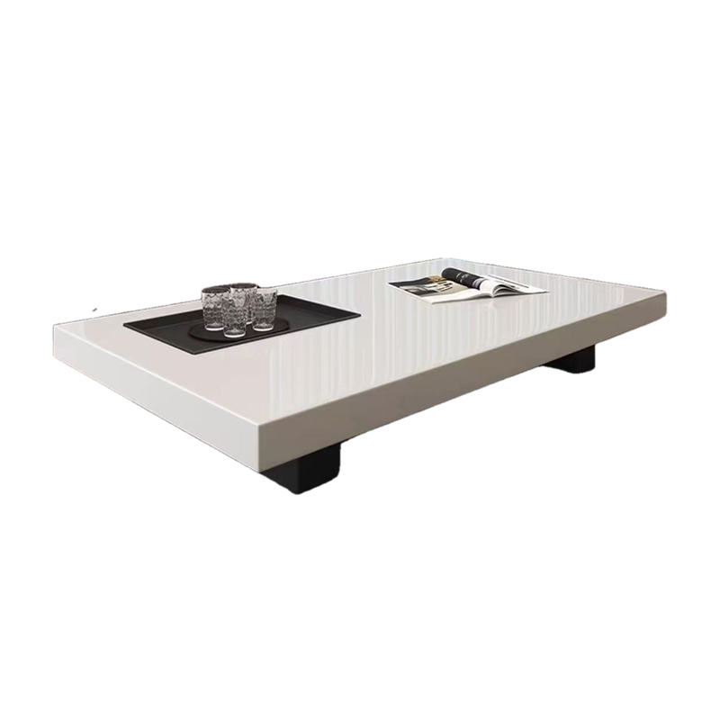 Modern Simplicity Square Slate Stainless Steel Wood Coffee Table 1-Tray For Living Room