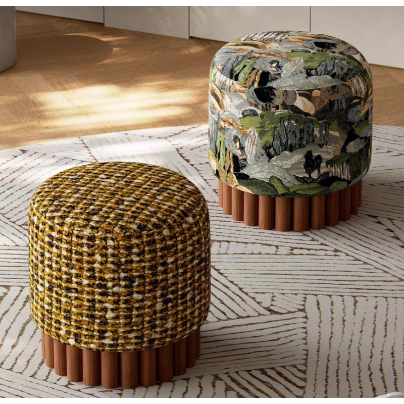 Simple makeup stool - Home living room low stool  wabi-sabi  style solid wood creative round stool