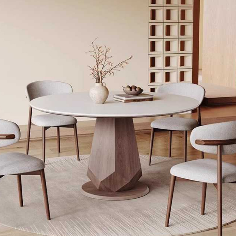 Medieval style solid wood Round dining table modern dining room travertine sintered stone dinng table