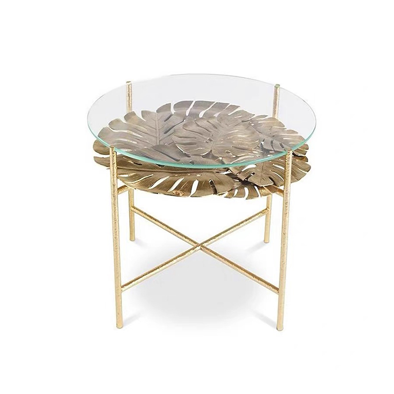 Italian luxury-style metal coffee table designed villa living room Luxury style leaf shape round side table