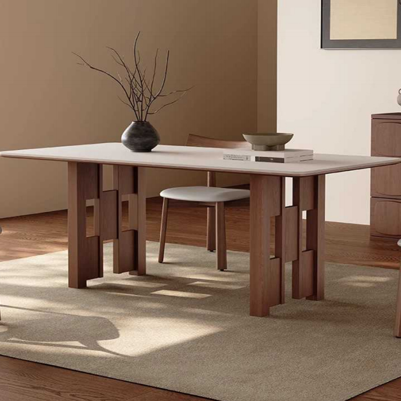Medieval style solid wood Square dining table home sintered stone tabletop dining table