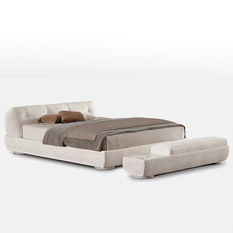Italian minimalist master bedroom designer supermoon bed, high-end villa double bed with natural stone bedstool
