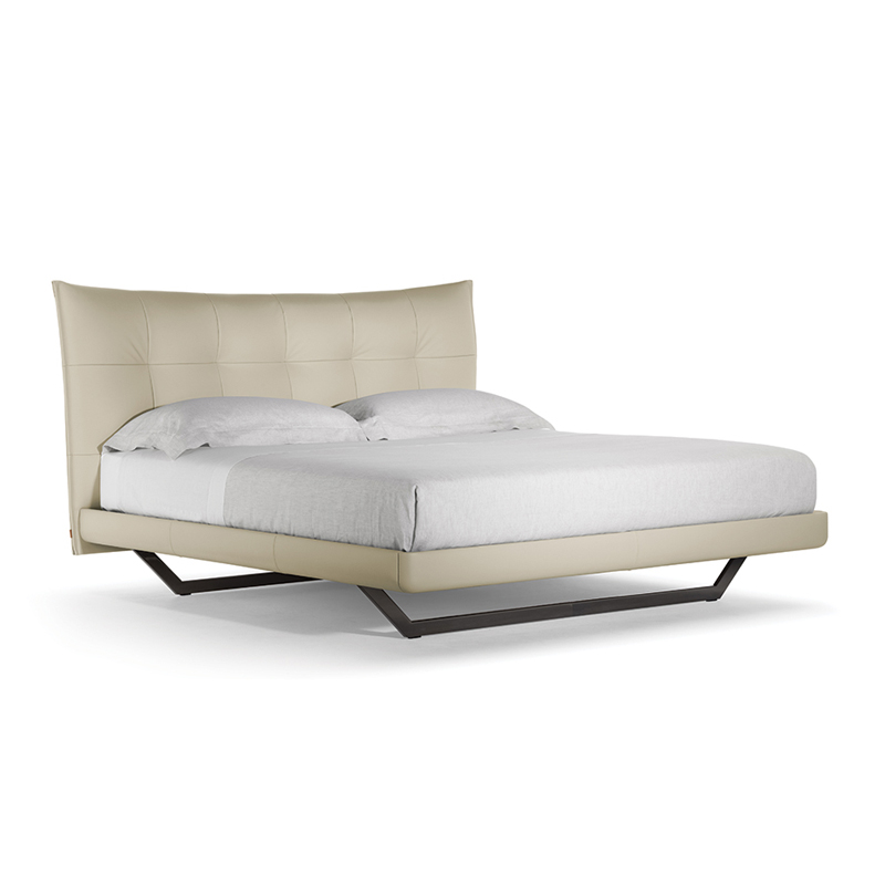 AURORA TRE - Leather bed with upholstered headboard