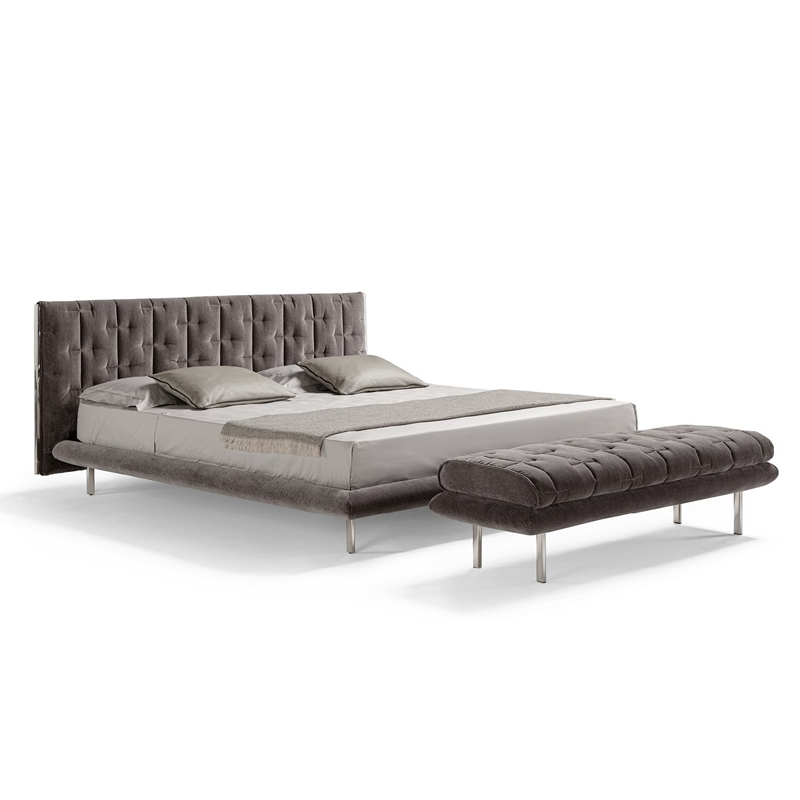 MUZZLE Leather double bed with upholstered headboard