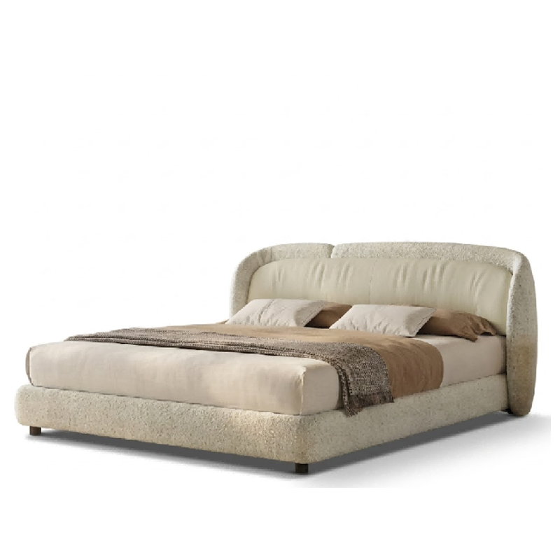 Italian-style light luxury lambskin stitching leather bed, large surrounding soft-covered bed, modern minimalist designer double bed for the master bedroom
