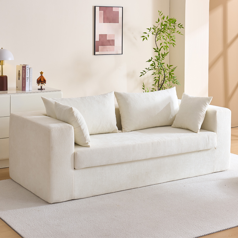 Compression sofa Vacuum Compressed 2 Seater Tofu Block Fabric Sofa, Modern Minimalist Corduroy Square Couch for Living Room Small Apartment
