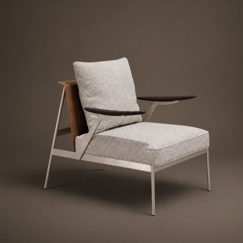 Castor Armchair Lounge Chair  Italian Minimalist Designer Accent Chair, Metal Frame Fabric Single Sofa for Villa Living Room Reading & Reception