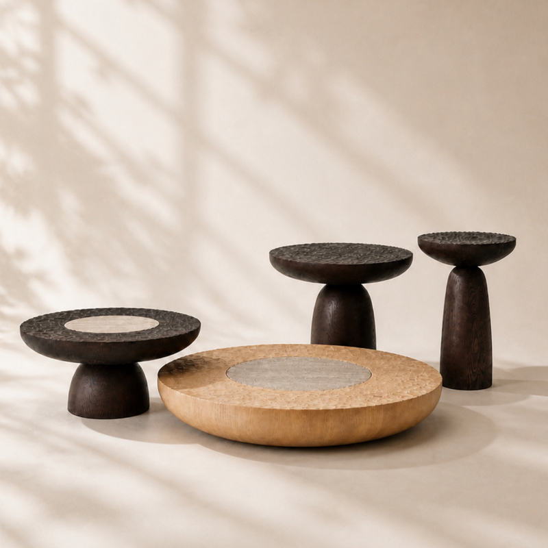 Tahiti Coffee Table,Italian Minimalist Designer Solid Wood Round Coffee Table Set for Villa