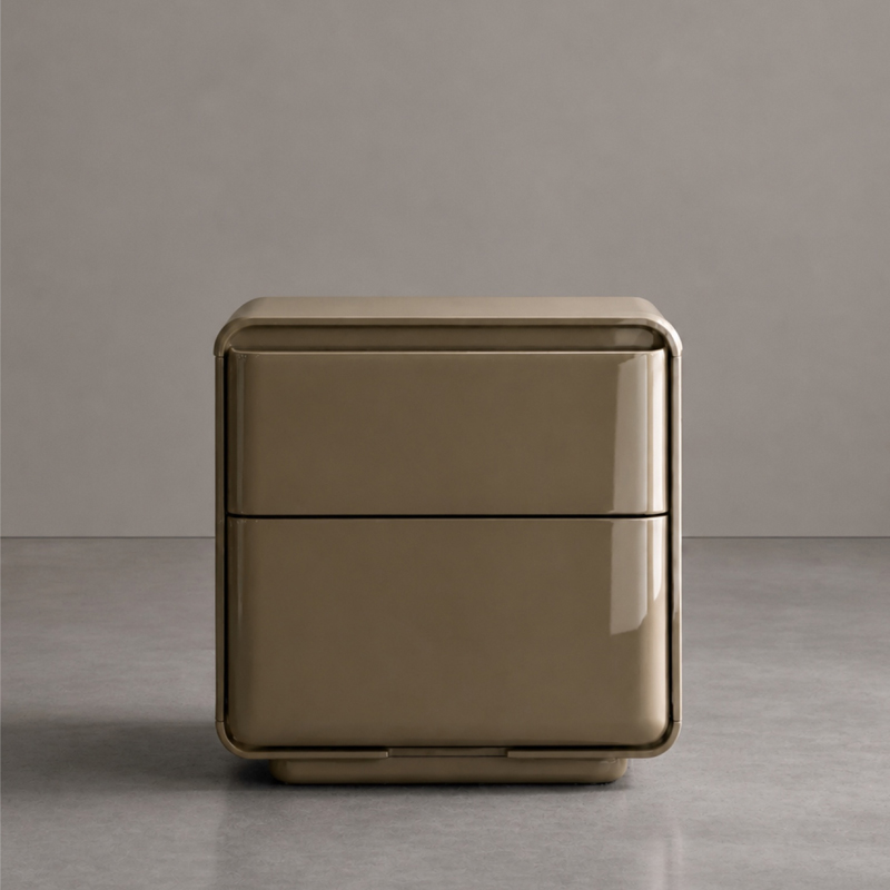 Alma Nightstand, Italian Minimalist Designer Bedside Cabinet, High Gloss Curved 2-Drawer Nightstand for Villa & Luxury Bedroom