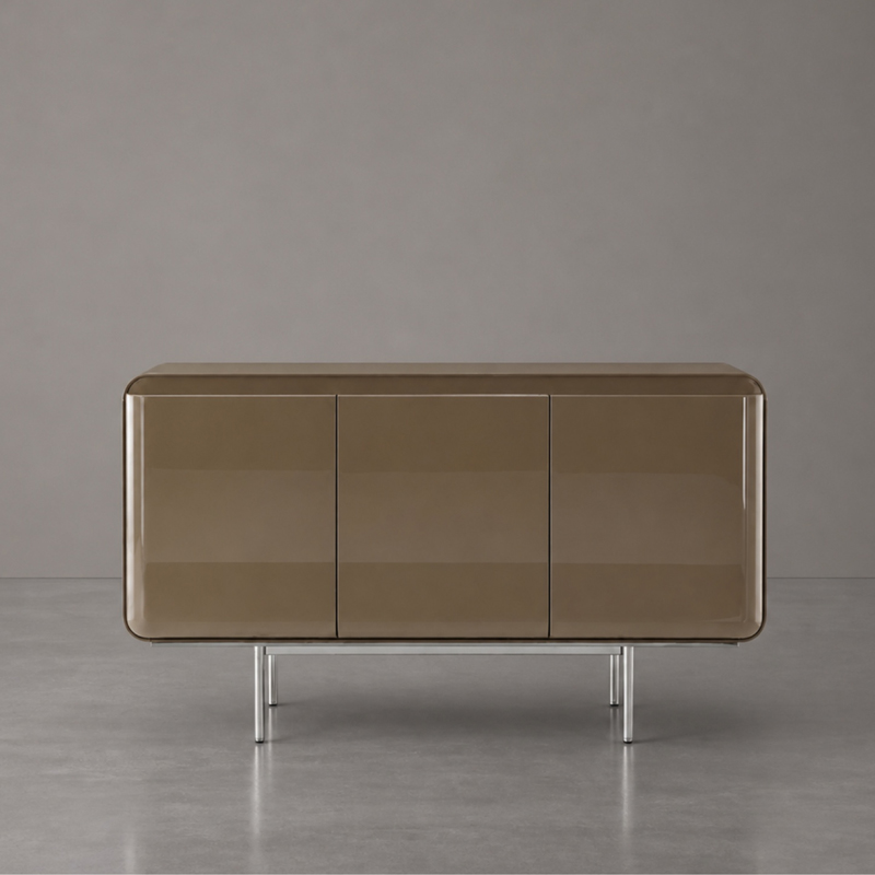 Alma Sideboard, Italian Minimalist Designer Sideboard, High Gloss Lacquered Curved Storage Cabinet for Villa Living Room & Dining Area