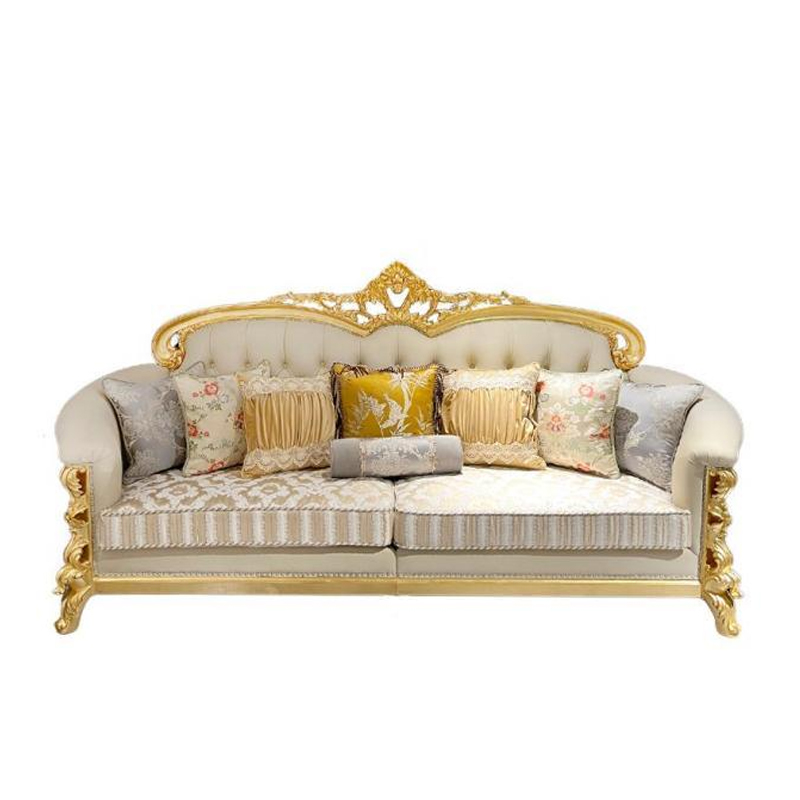 Vintage French Baroque Gilded Carved Sofa Set, 1+2+3 Seater Luxury Fabric Sofa Suite
