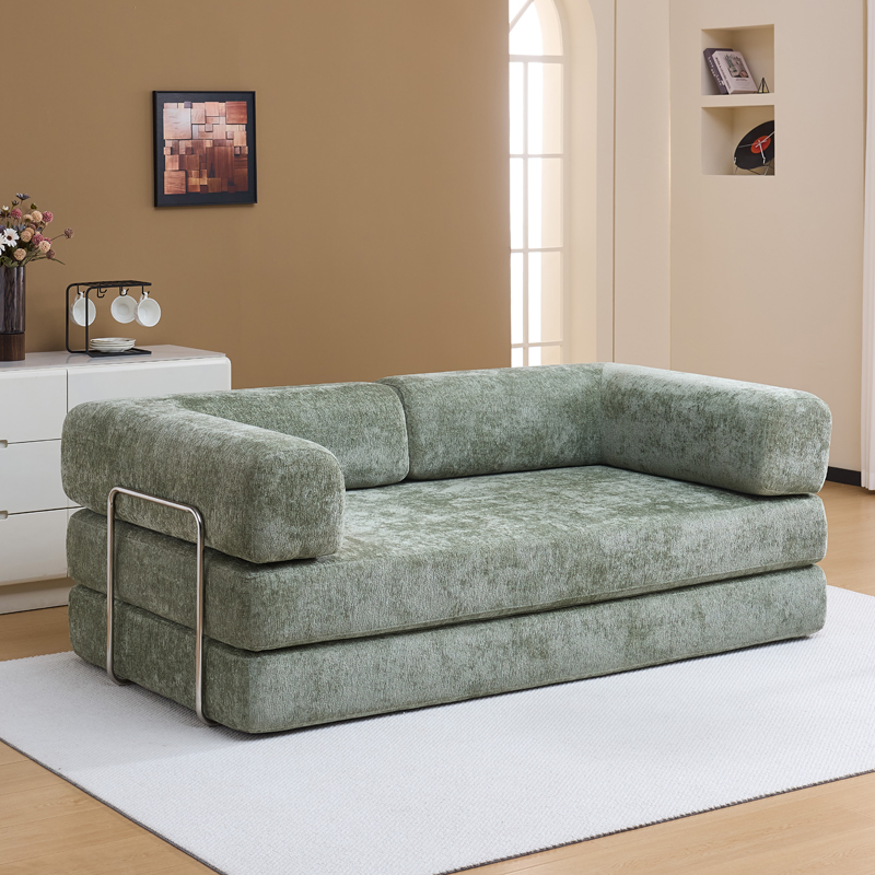 Compression sofa Vacuum Compressed Foldable Sofa Bed, Modern Chenille Multi-Functional Sleeper Sofa with Metal Armrest, Sofa in a Box for Living Room & Guest Room