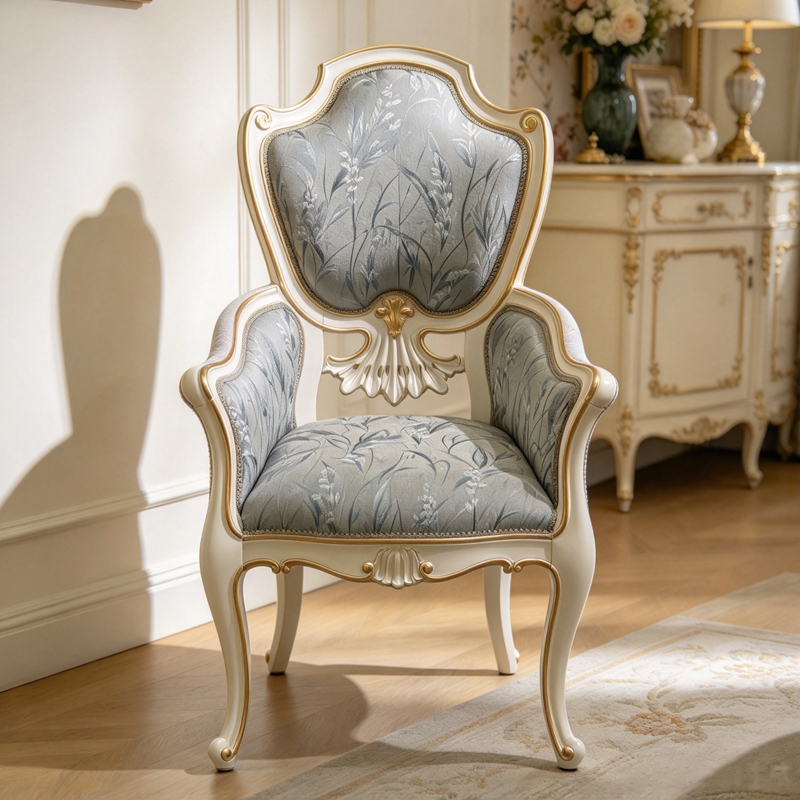 French Rococo Carved Gilded Luxury Armchair, Vintage Floral Jacquard Upholstered Accent Chair
