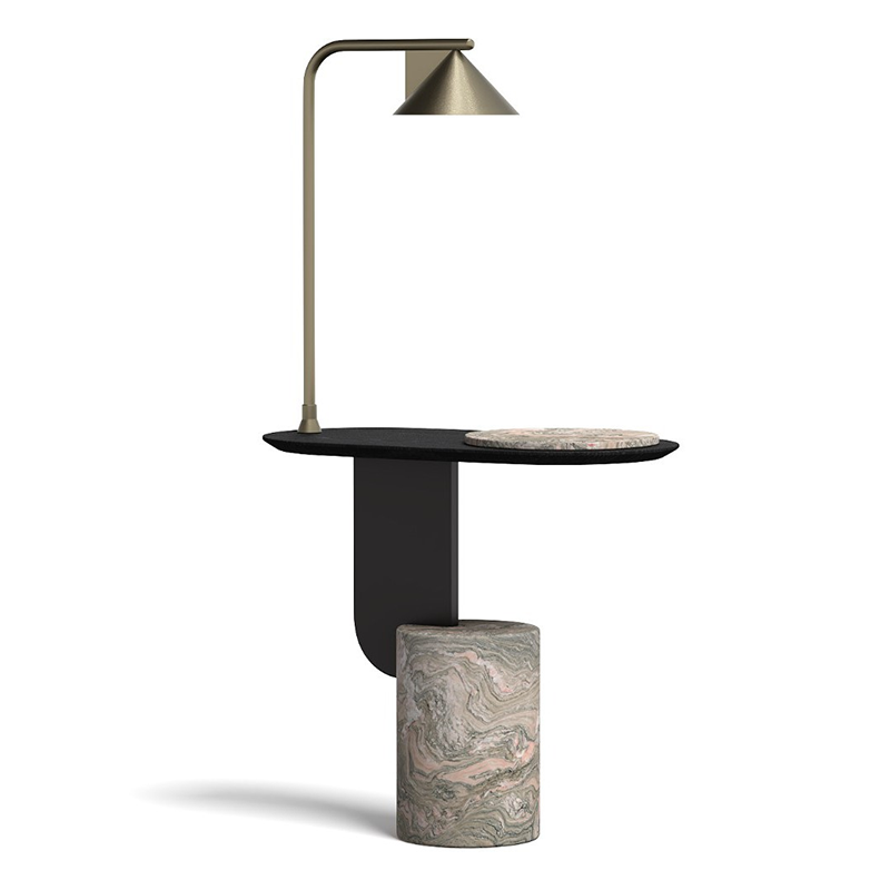 Natural Stone Wood Base Side Table For Living Room