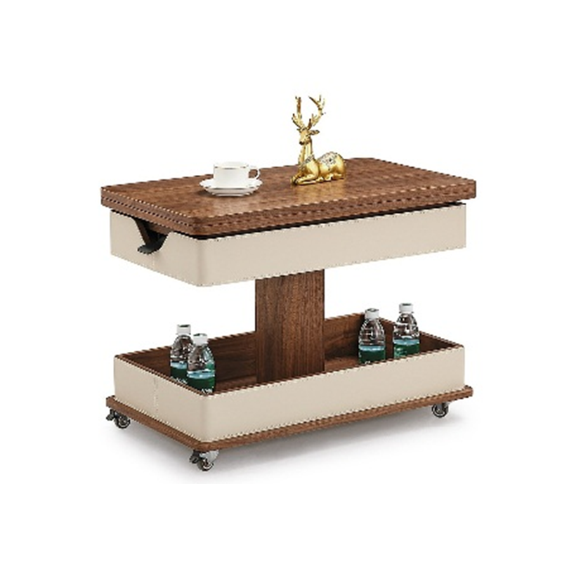 Wood Frame Saddle Leather Side Table For Living Room