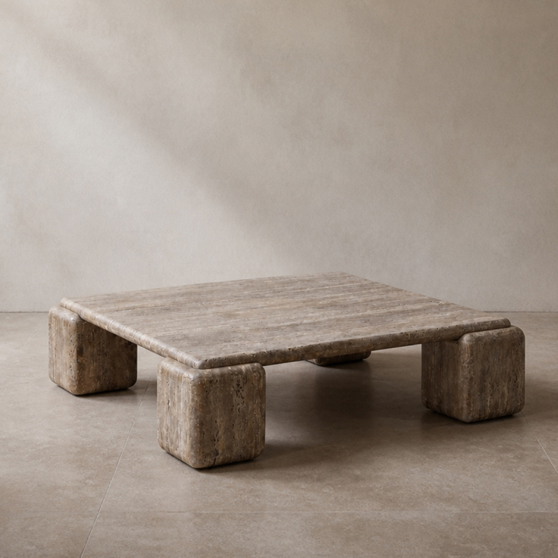 Machu Coffee table Organic Brutalist Square Coffee Table | Sculptural Stone Table for High-end Living Space