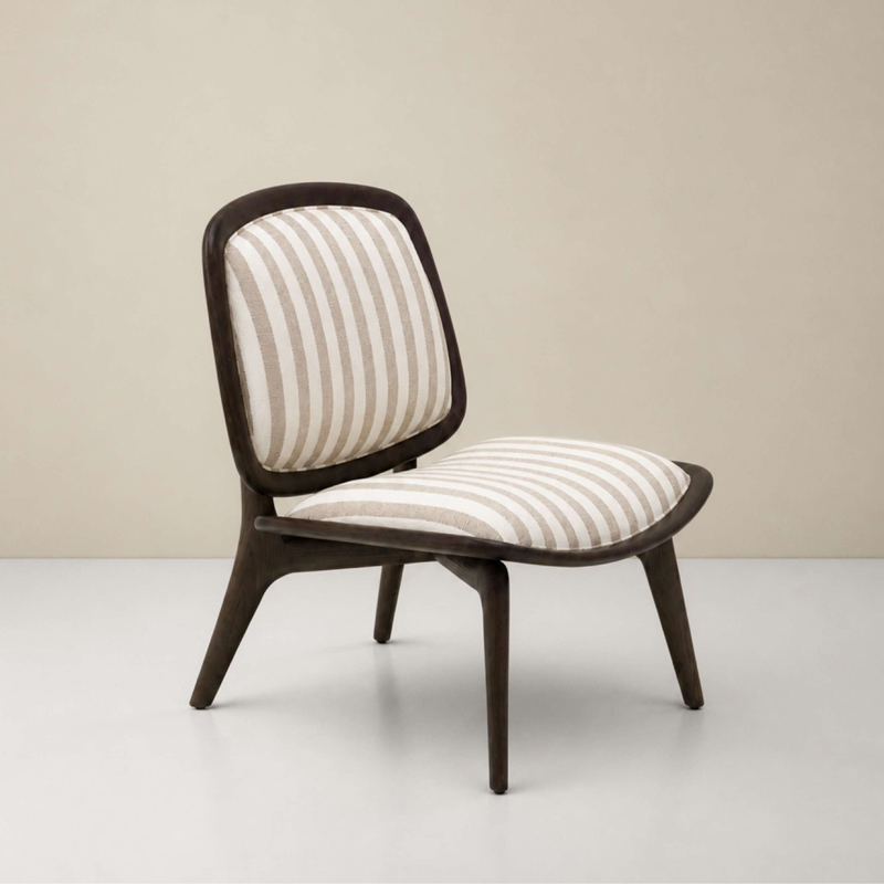 Asuka leisure chair Modern Solid Wood Lounge Chair Striped Fabric Upholstered Wing-like Frame Chair for Reading Nook, Living Room & Guest Space
