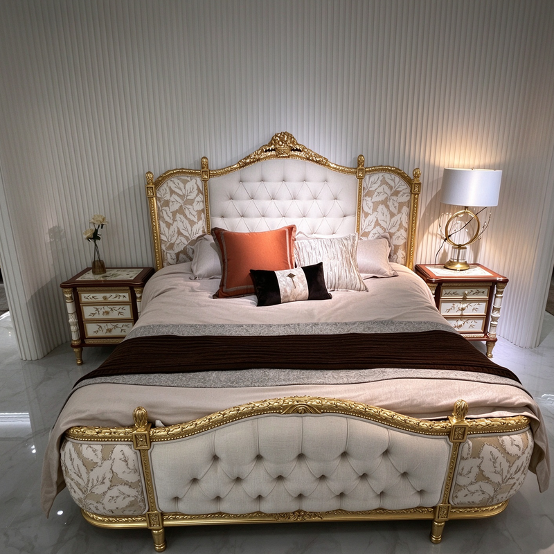 French Rococo solid wood bed