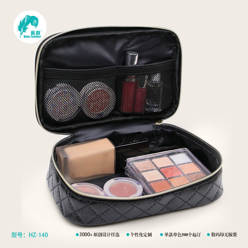 化妆包 长方形上开盖黑色化妆包新品 化妆品收纳袋