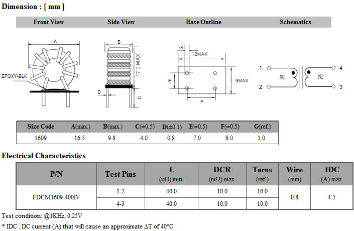 HDCM-Ring-Inductor-Dimension-Electrical-Characteristics