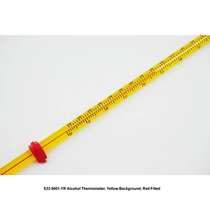 Alkoholtermometer, gul bakgrunn, rød fylt