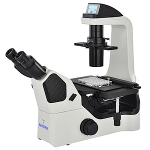 Microscópio de contraste de fase biológica invertida, LCD de informações