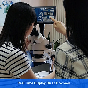 Trinocular Zoom Stereo Microscope, 0.7x~4.5x, Square Pole Stand,Up & down LED