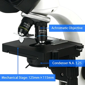 Studente di microscopio biologico, acromatico, trinoculare
