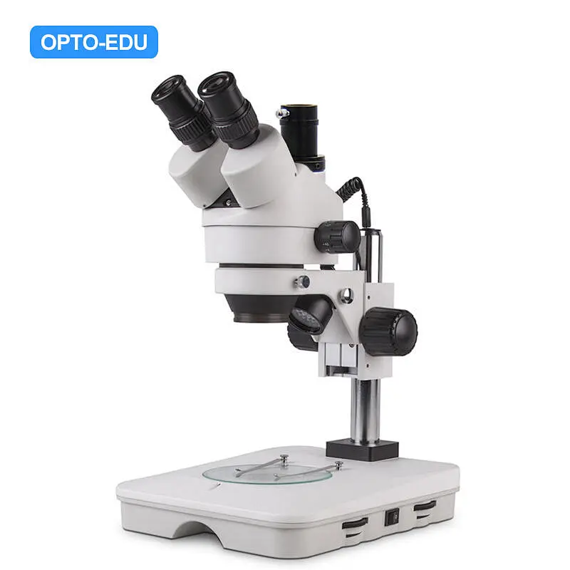 Trinocular Zoom Stereo Microscope, 0.7x~4.5x, Square Pole Stand,Up & down LED