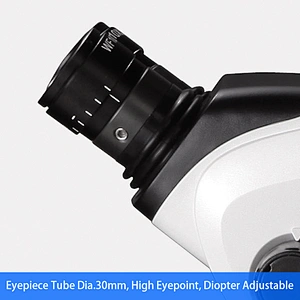 Microscópio estéreo com zoom, 0,65~5,3x, 1:8,1, binóculo, sem luz