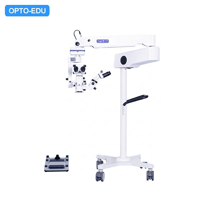 Microscopio operativo, cabezal doble, zoom motorizado, 4,5x~27,3x, interruptor de pie de 14 funciones, pantalla táctil de 4'', para oftalmología