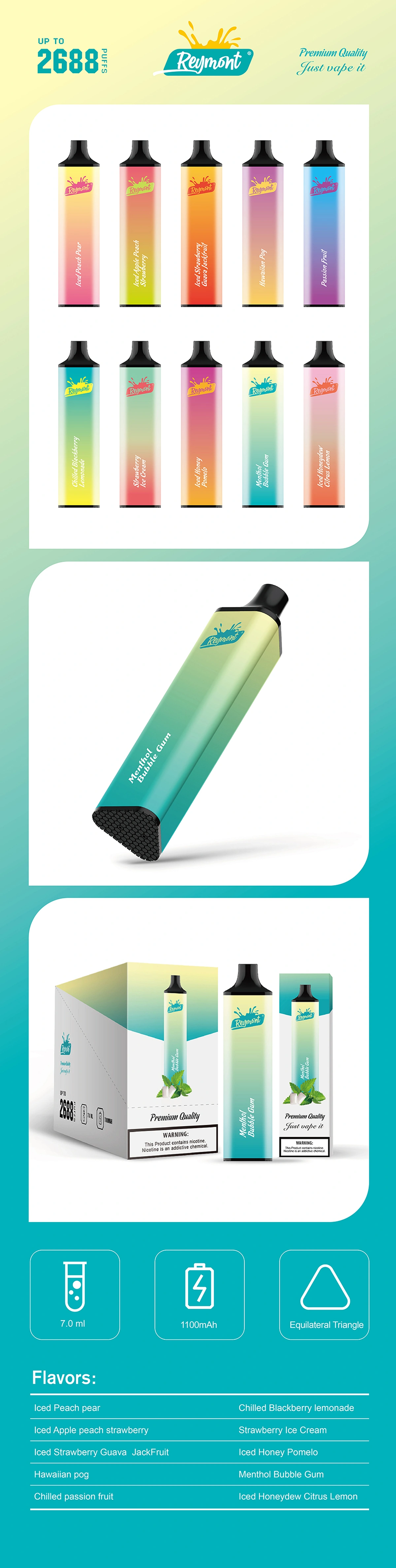 Reymont 2688, 2688 Puffs, Equilateral Triangle, Unique Shape, Disposable E- Cigarette, Disposable Vape pen, Electronic Cigarette - ReyMont Technology Co., Ltd. Reymont 2688, 2688 Puffs, Equilateral Triangle, Unique Shape, Disposable E- Cigarette, Disposable Vape pen, Electronic Cigarette - ReyMont Technology Co., Ltd.