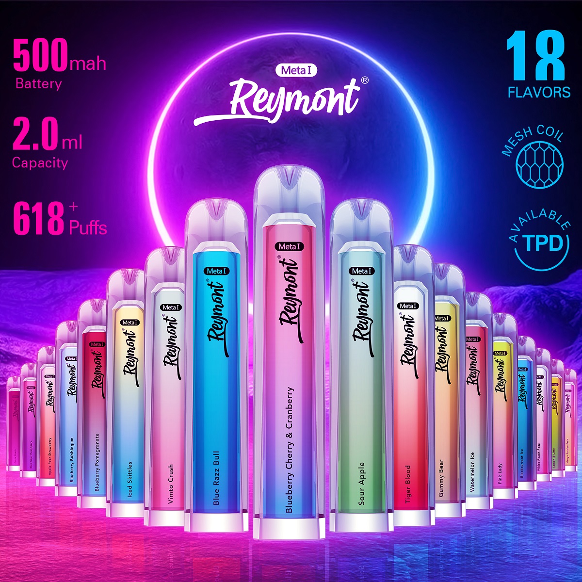 Reymont Meta I like Crystal TPD Available Mesh Coil up to 618 Puffs Disposable Electronic Cigarette Vape pen