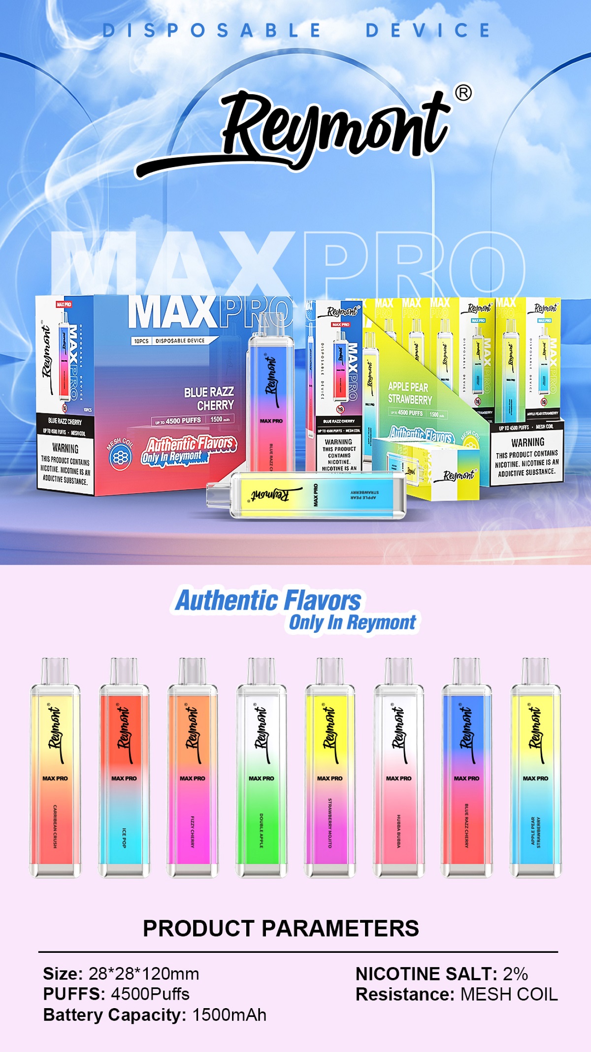 Reymont Max Pro Crystal 4500 Puffs Super Max Pure Taste Mesh Coil 1500mAh  Bettery Disposable Vape Pen Electronic Cigarette - ReyMont Technology Co.,  Ltd.