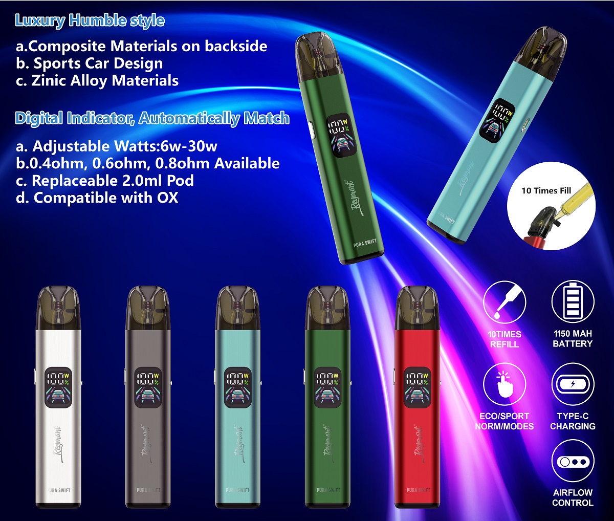 Reymont Pura Swift, Reymont Swift, Pura Swift, Pura Vape, Pura Pod, Reymont Pod, Reymont Pura, High Cost Effective, Replaceable Refillable Pod System, Reymont Vape Pen