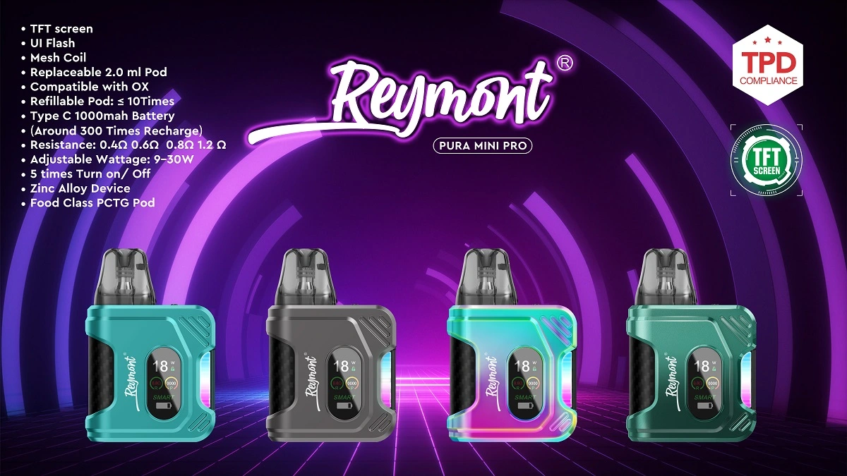 Reymont Pura Mini Pro, Reymont Mini Pro, Pura Mini Pro, Pod System, Reymont Pura, TFT Screen, Adjustable Wattage, Airflow Control, Replaceable Pod, Refillable Pod