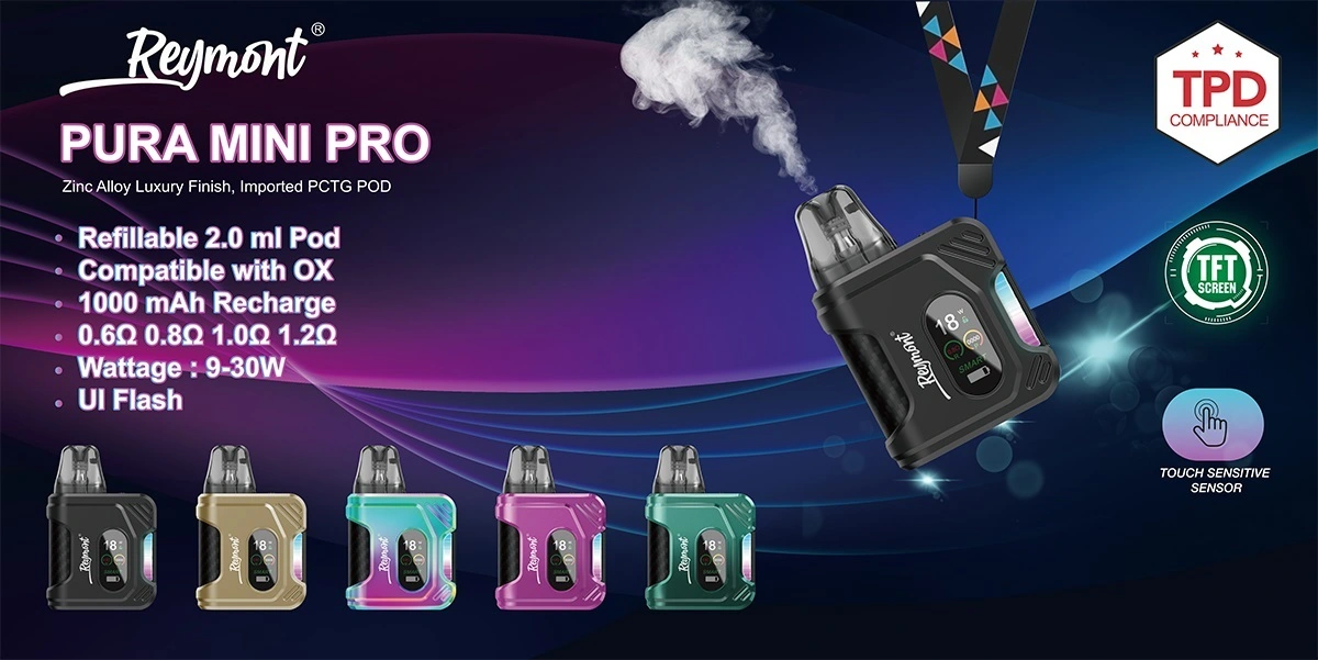 Reymont Pura Mini Pro, Reymont Mini Pro, Pura Mini Pro, Pod System, Reymont Pura, TFT Screen, Adjustable Wattage, Airflow Control, Replaceable Pod, Refillable Pod