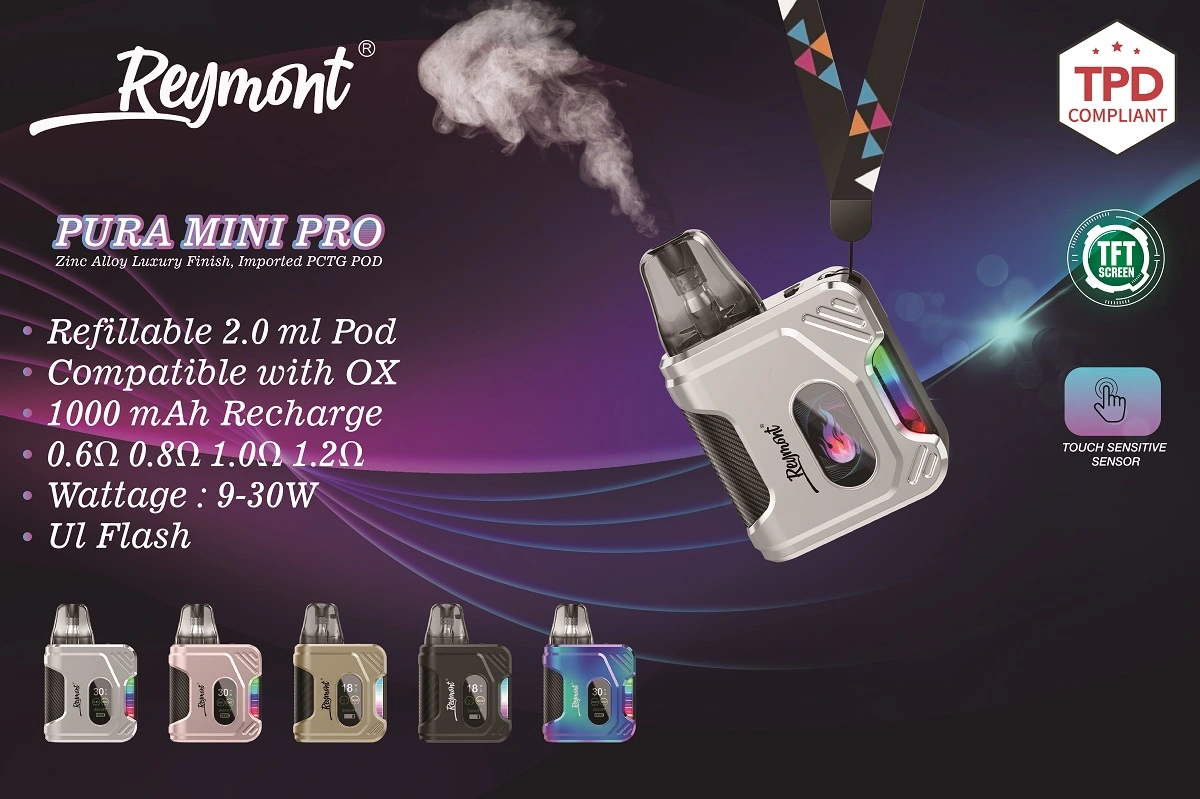 Reymont Pura Mini Pro, Reymont Mini Pro, Pura Mini Pro, Pod System, Reymont Pura, TFT Screen, Adjustable Wattage, Airflow Control, Replaceable Pod, Refillable Pod