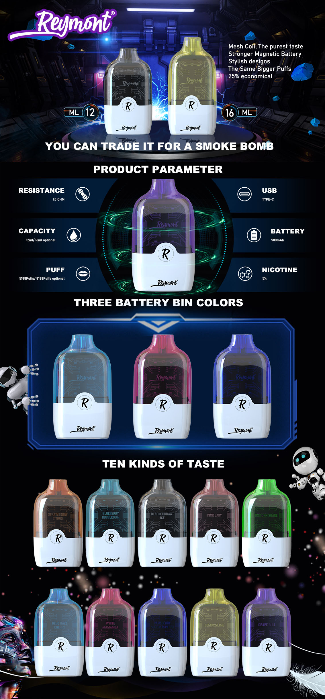 Reymont Meta VIII, Reymont Replaceable Pod, Reymont Replaceable Rechargeable Battery, Mesh Coil, Reymont 8188, 8188 Puffs, Reymont Vape, Reymont Disposable, Reymont Electronic Cigarette, Disposable Vape pen